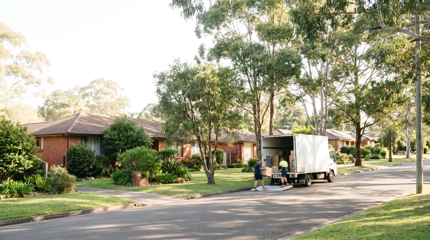 A removal truck at the kerb on a street in Caringbah South, Cronulla peninsula