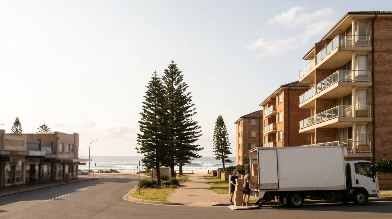 A removal truck at the kerb on a street in Cronulla, Cronulla peninsula