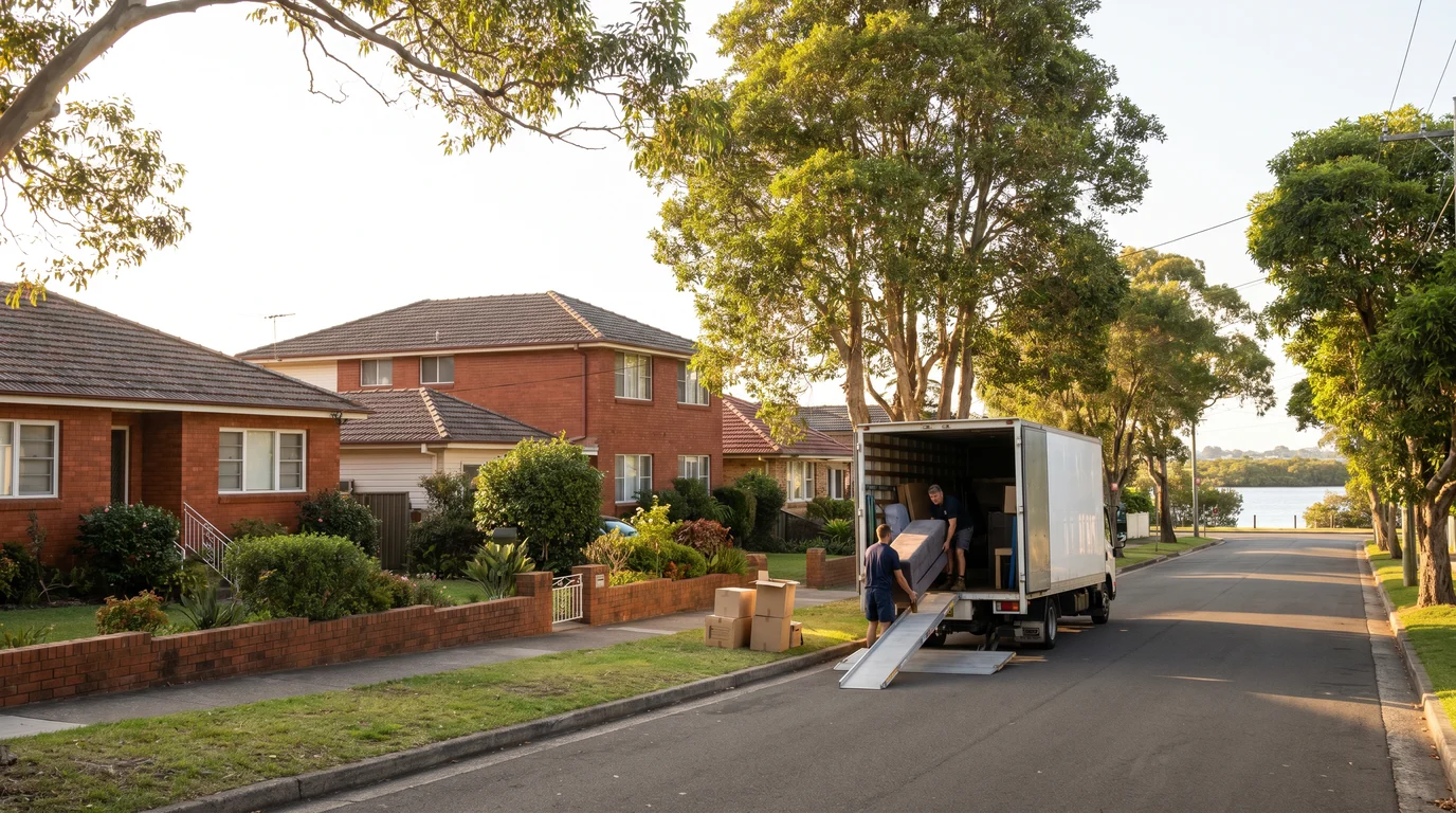 A removal truck at the kerb on a street in Woolooware, Cronulla peninsula